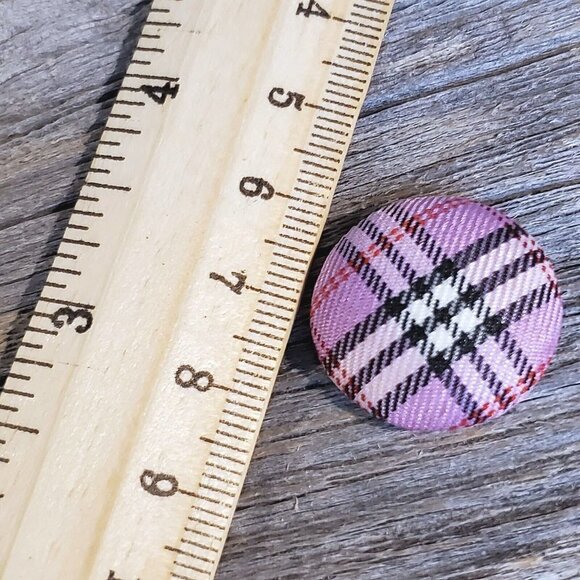 Lavender Purple Black White Tartan Plaid Fabric Button Earrings - Picture 5 of 5